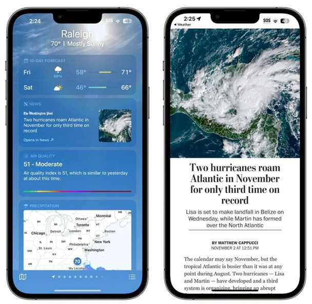 前郭苹果14维修分享iPhone 14手机如何看天气时顺带看新闻 