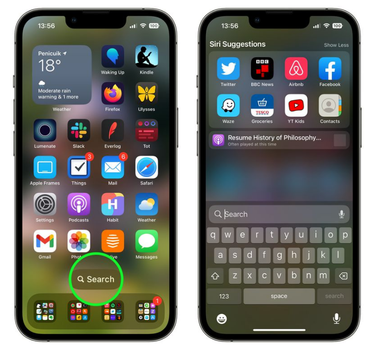前郭苹果手机维修分享升级到 iOS 16 后，如何删除主屏幕上的搜索按钮 